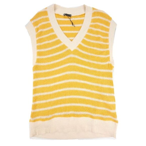 NEW Zara 90's Oversized Vintage Striped V-Rib Knit Sweater Vest Cream Medium Y2k - Picture 1 of 7